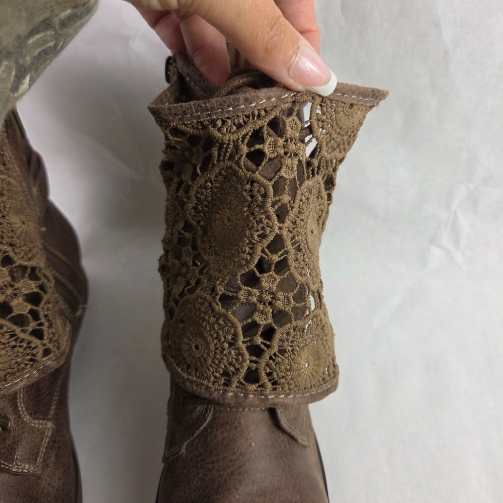 Not Rated Womens 8.5 Brown Lace Overlay Ankle Boots Boho Booties Cottage Granola - Picture 4 of 11